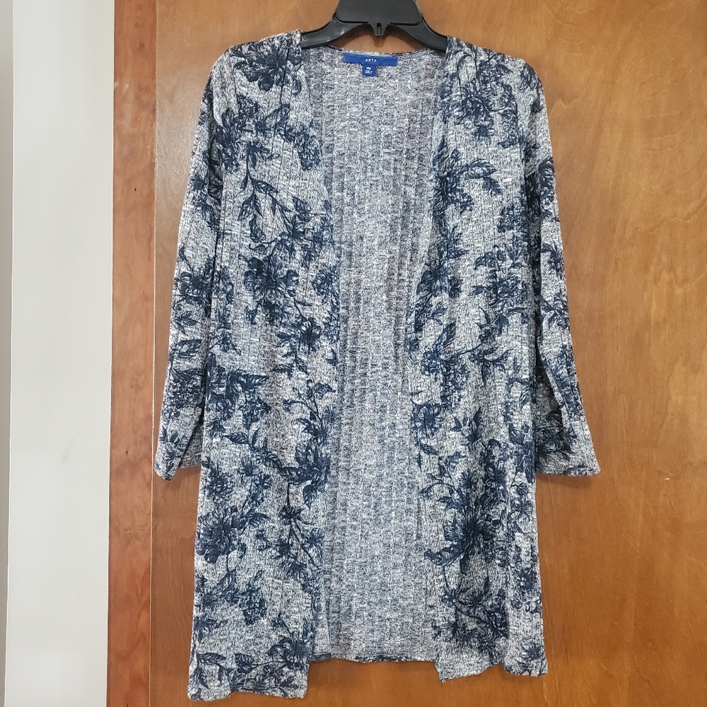 Apt. 9 Petite Gray & Blue Floral Cardigan